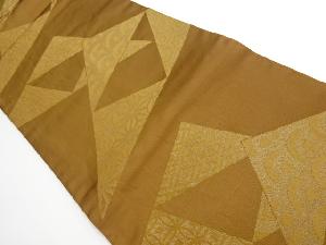 リサイクル　川島織物製　切り嵌め風に青海波・麻の葉・七宝模様織り出し名古屋帯